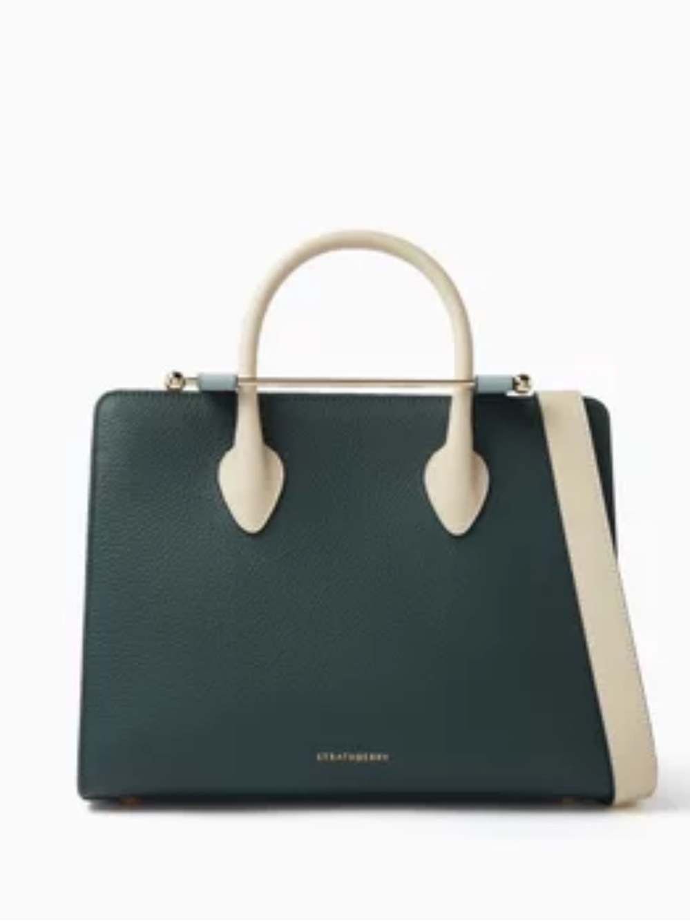 Strathberry Green and Cream Midi Leather Tote